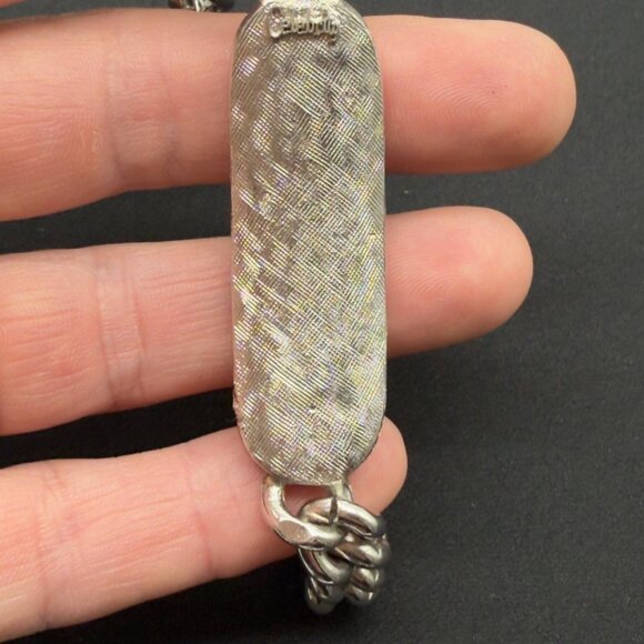 Vtg Celebrity NY Unisex Chunky Mens Bracelet Green Chip Curb Chain Silver Tone - Picture 6 of 10